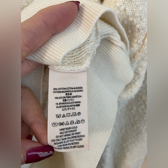 NWOT Free People Bone Color Sweater Terry Cloth Popcorn Knit Long Sleeve Top S/P - Picture 7 of 12